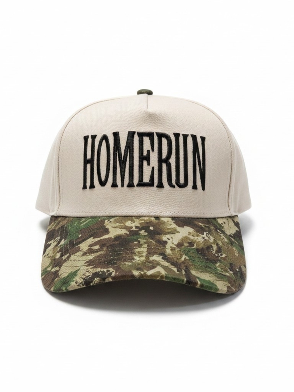 ZENANA HOMERUN Embroidered Cap with Camo Bill - Cream & Camouflage